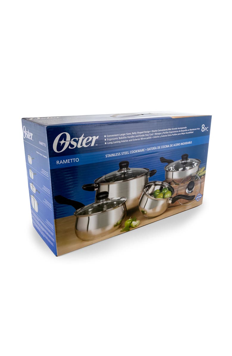 OSTER Rametto 8 Piece Stainless Steel Kitchen Cookware Set with Glass Lids, Alternate, color, Silver