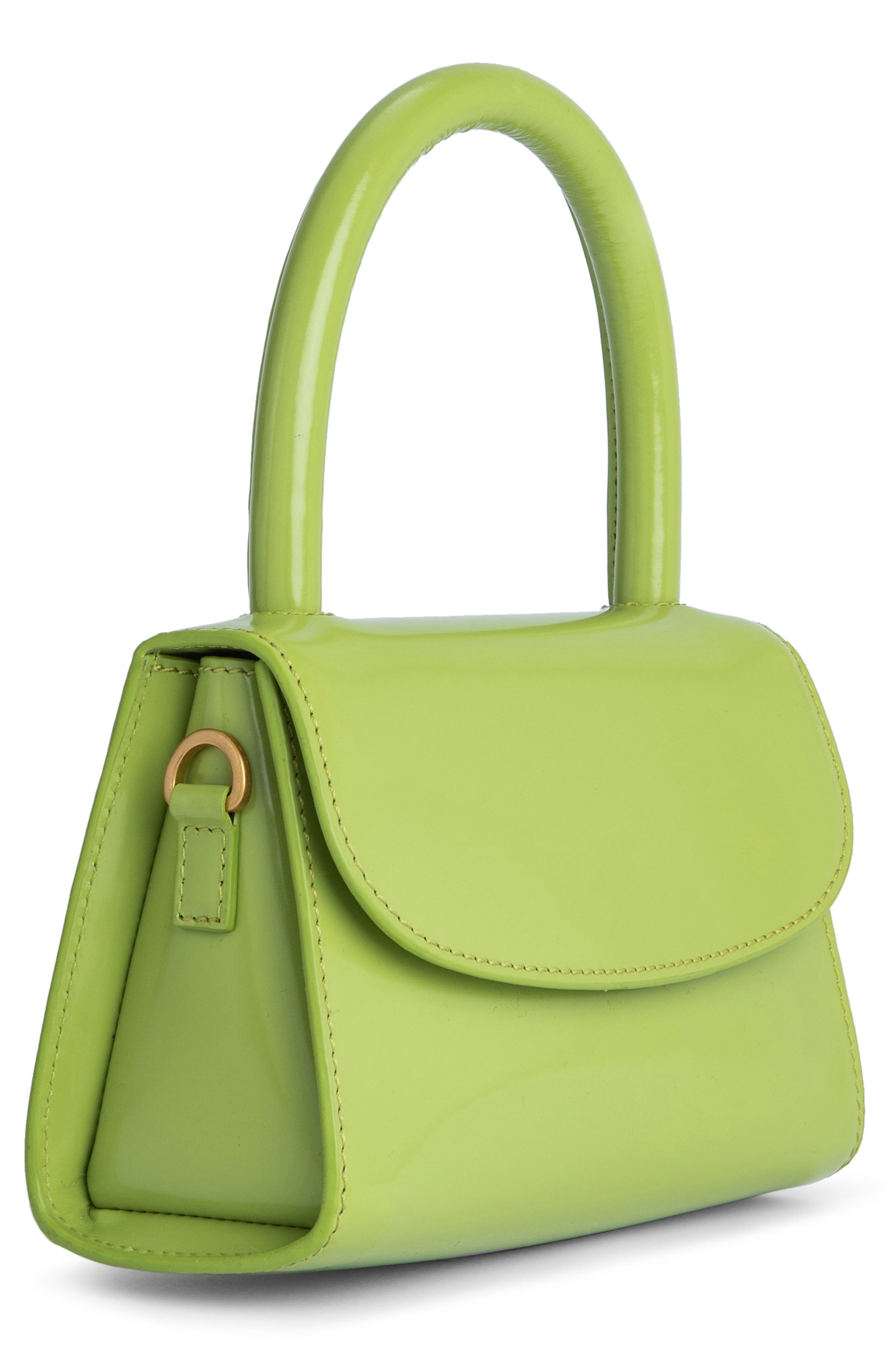 Mini Semi Patent Leather Top Handle Bag, Alternate, color, LIME GREEN