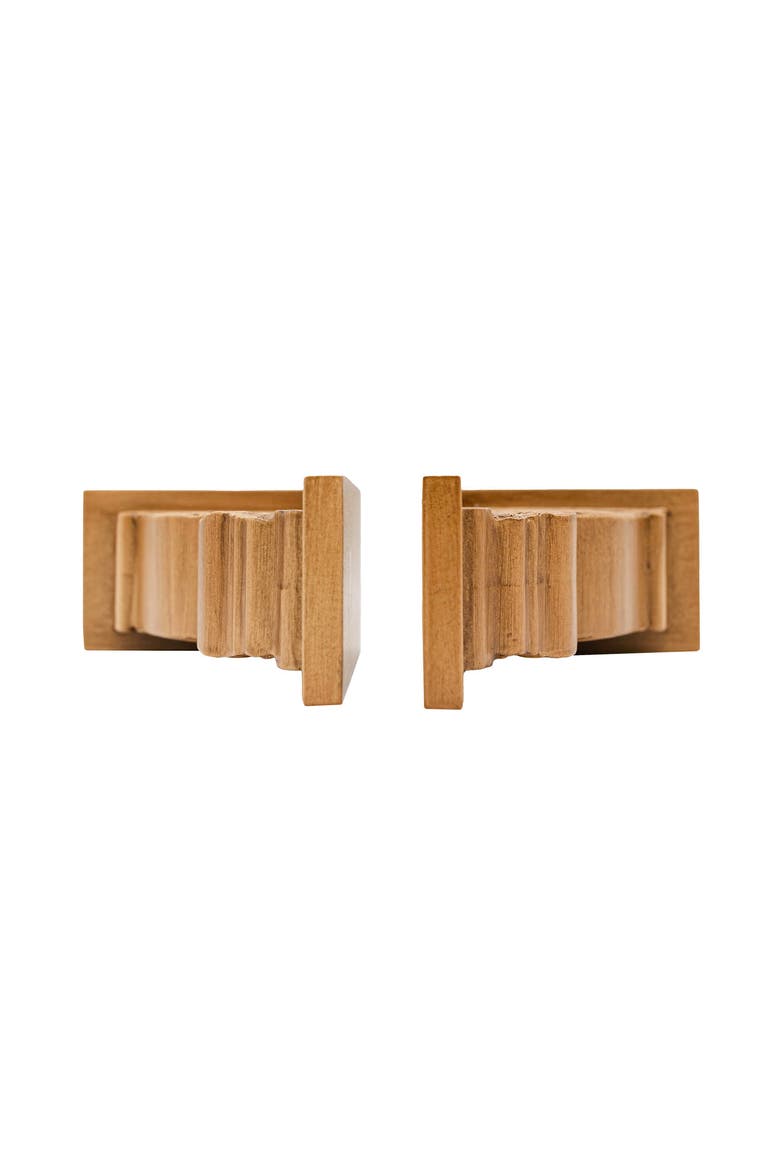 Set of 2 Carved Bookends Brown MDF, Alternate, color, Brown