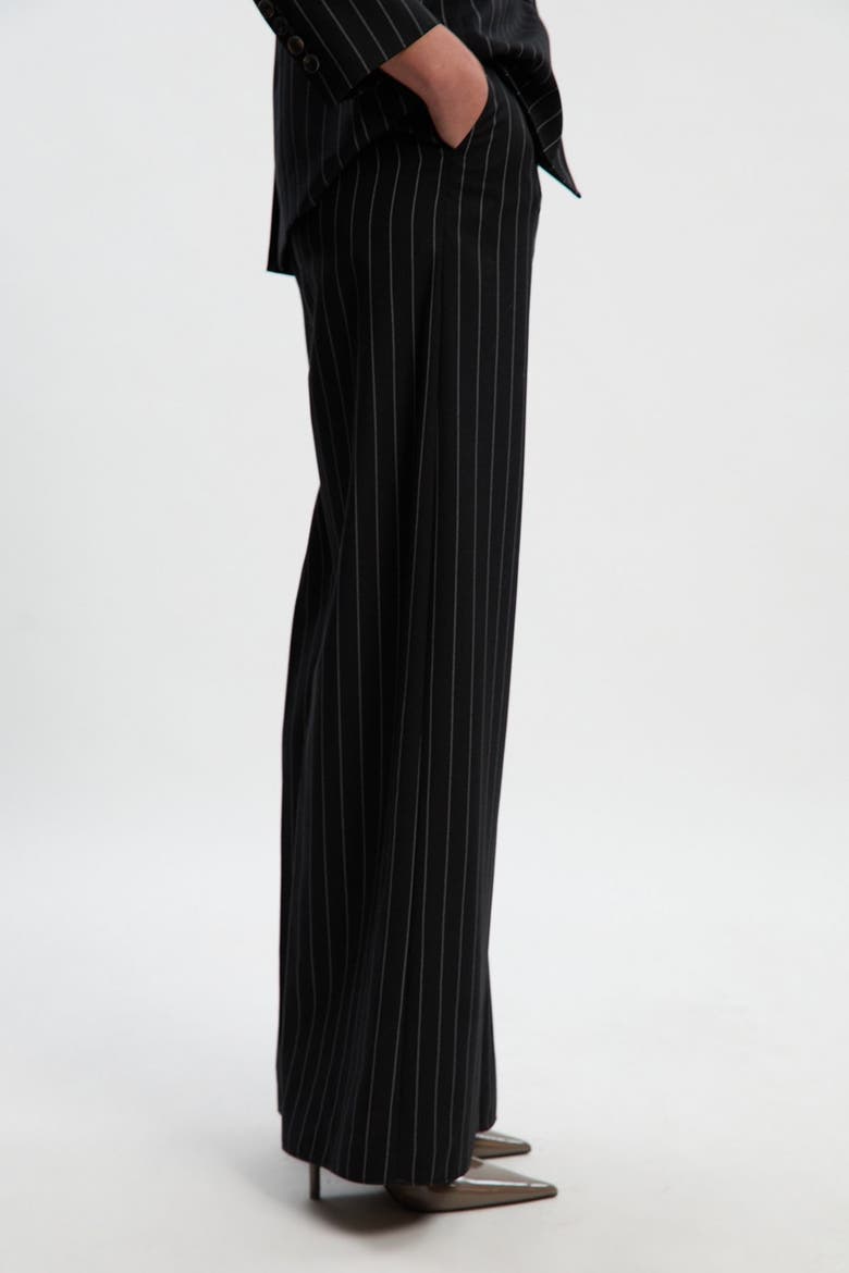 Petite Pinstripe Wide Leg Trouser, Alternate, color, Black