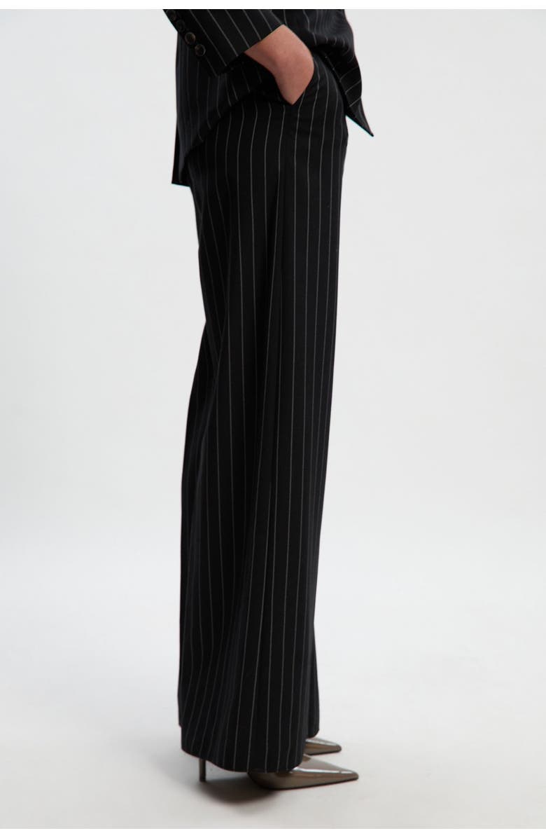 Karen Millen Petite Pinstripe Wide Leg Trouser, Alternate, color, Black