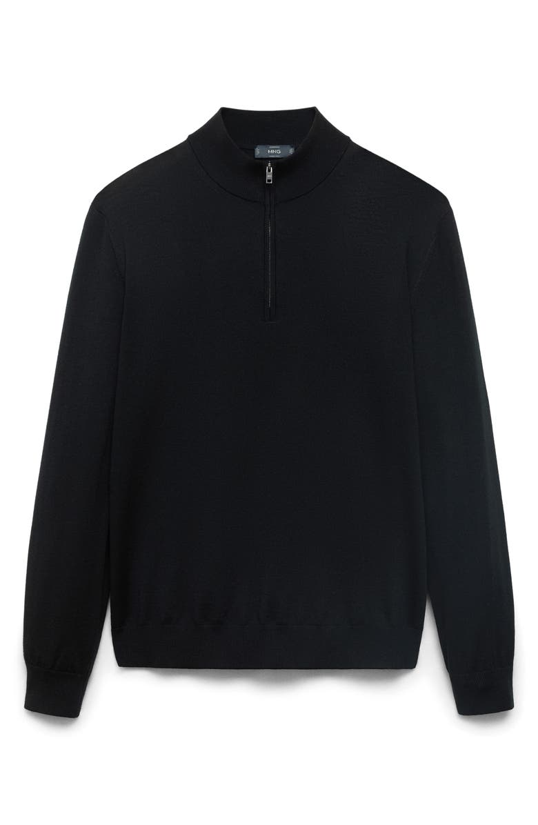 MANGO Perkins Wool Quarter Zip Sweater, Alternate, color, Black