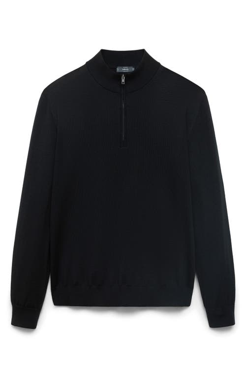 Mango Perkins Wool Quarter Zip Sweater In Black