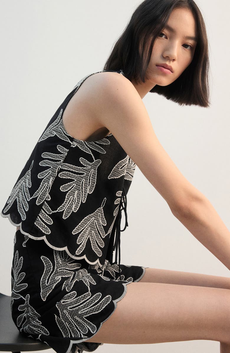 MANGO Embroidered Cotton Shorts, Alternate, color, Black