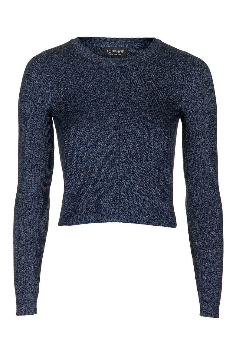 Diagonal Rib Long Sleeve Crop Top, Alternate, color, NAVY BLUE