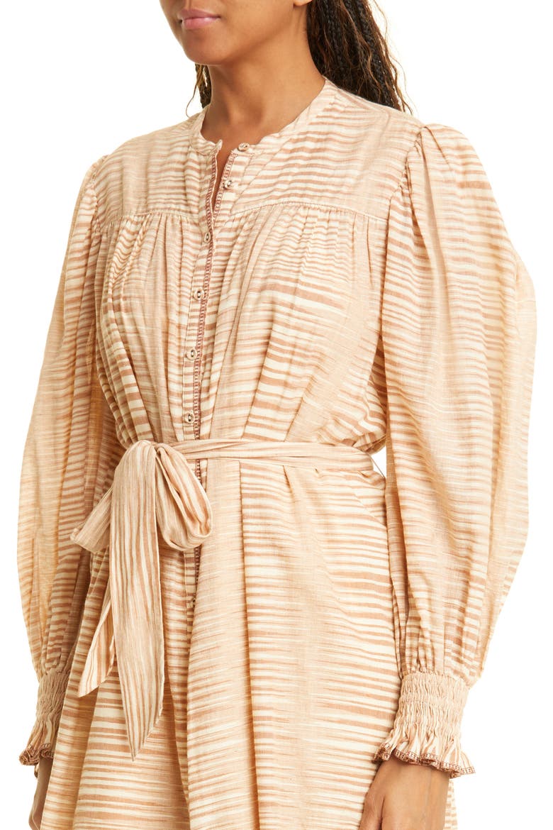 Fiora Ruffle Midi Dress, Alternate, color, FAWN