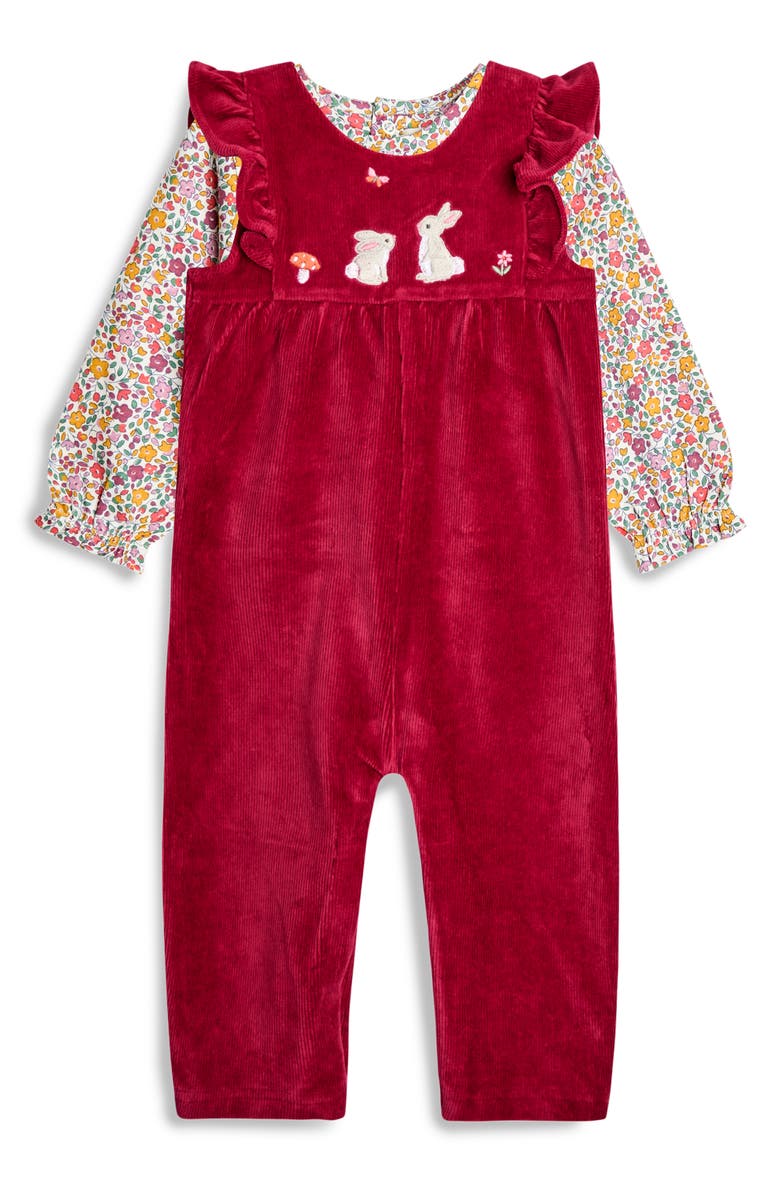 JOJO MAMAN BEBE Bunny Cotton Blend T-Shirt & Corduroy Overalls Set, Main, color, Berry