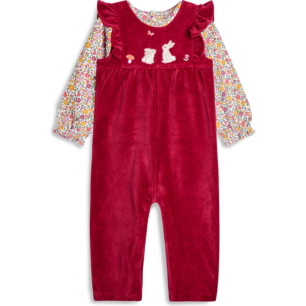 Jojo Maman Bébé Babies' Jojo Maman Bebe Bunny Cotton Blend T-shirt & Corduroy Overalls Set In Red