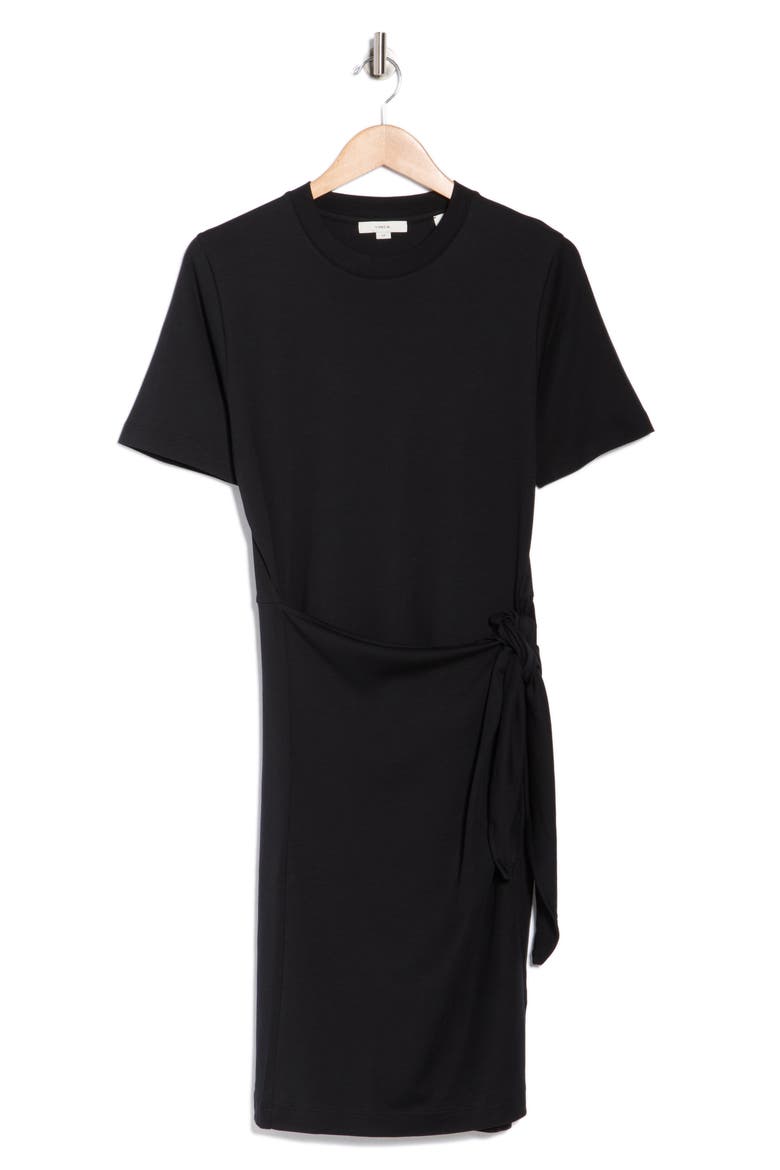 Side Tie Short Sleeve Cotton Jersey Dress, Alternate, color, BLACK