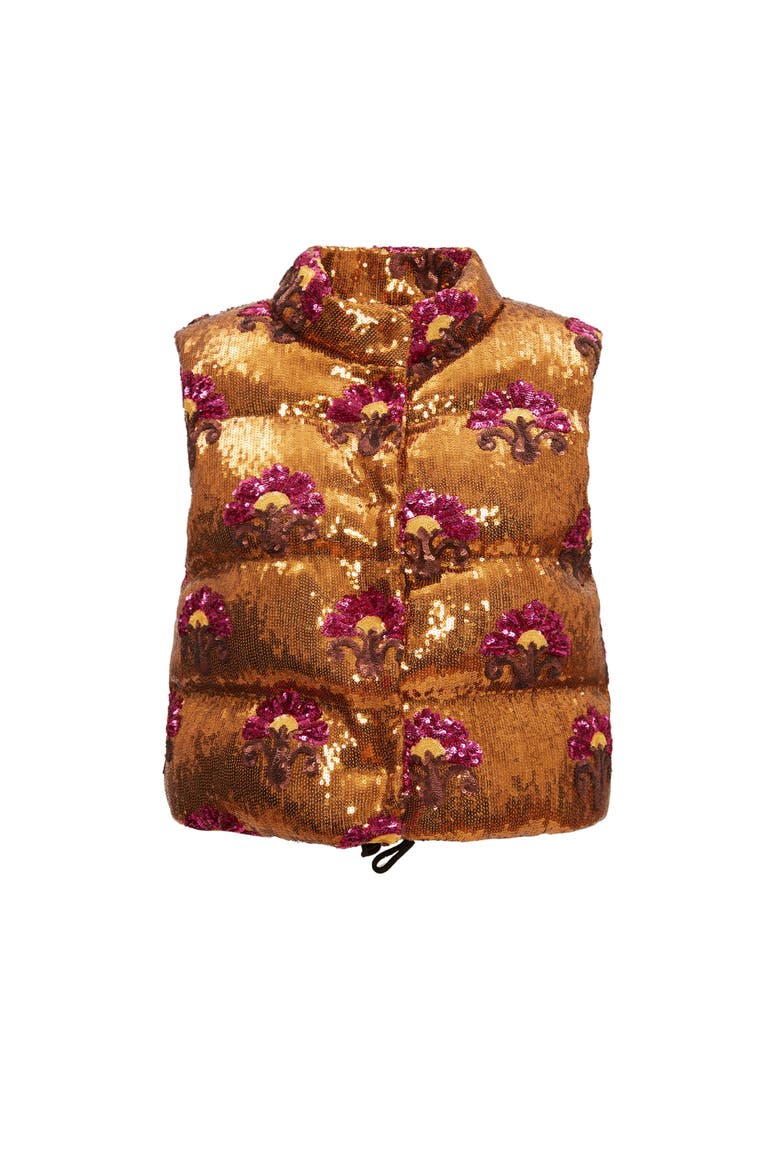 Bonbon Puffer Vest, Alternate, color, Textured Sequins Rust