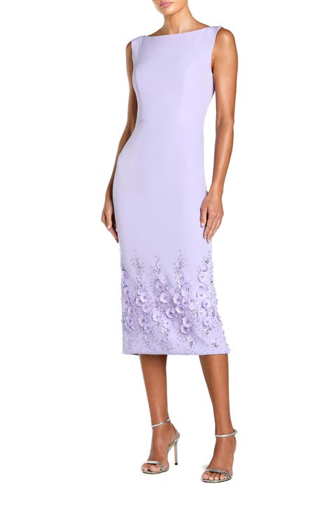 Crepe Sleeveless Floral Beaded Midi Dress