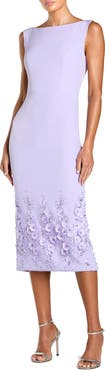 Mac Duggal Crepe Sleeveless Floral Beaded Midi Dress