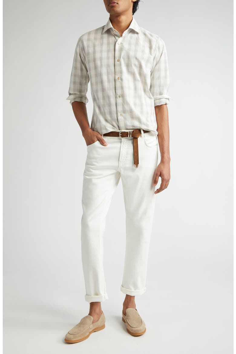Dandy Plaid Cotton & Linen Button-Up Shirt, Alternate, color, LIGHT MELANGE GREY
