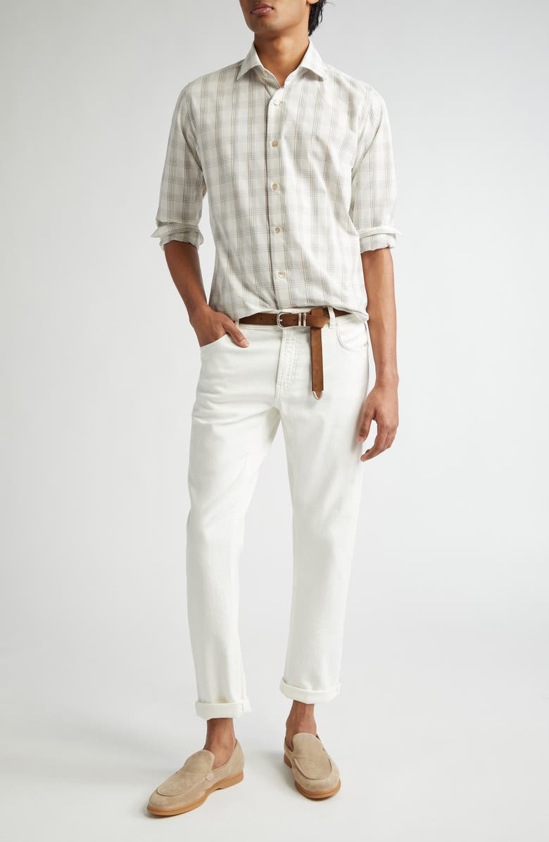 Eleventy Dandy Plaid Cotton & Linen Button-Up Shirt, Alternate, color, Light Melange Grey