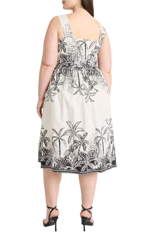 Maggy London Print Fit & Flare Midi Dress In Black/white