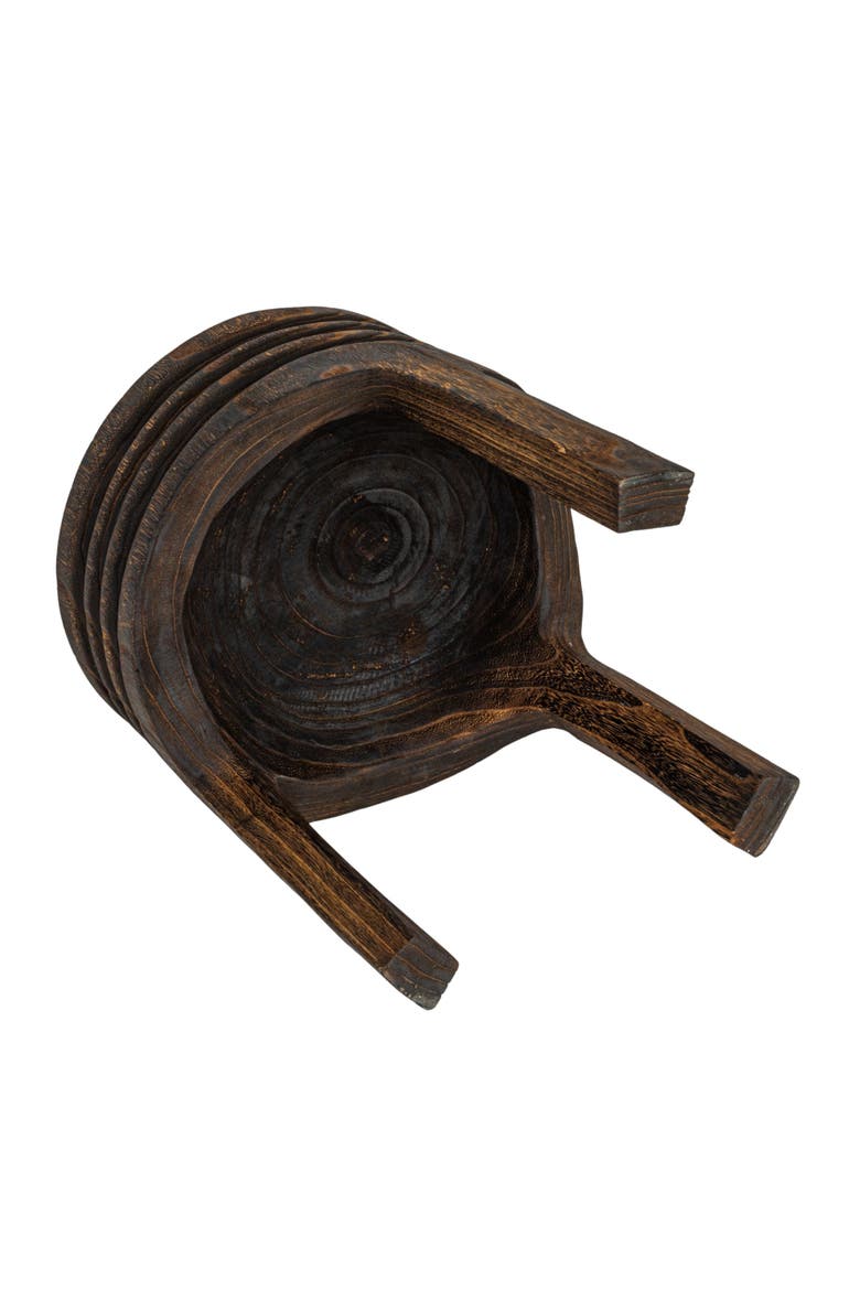 Paulownia Wood Carved Stool, Marbled Brown Finish, Alternate, color, Brown