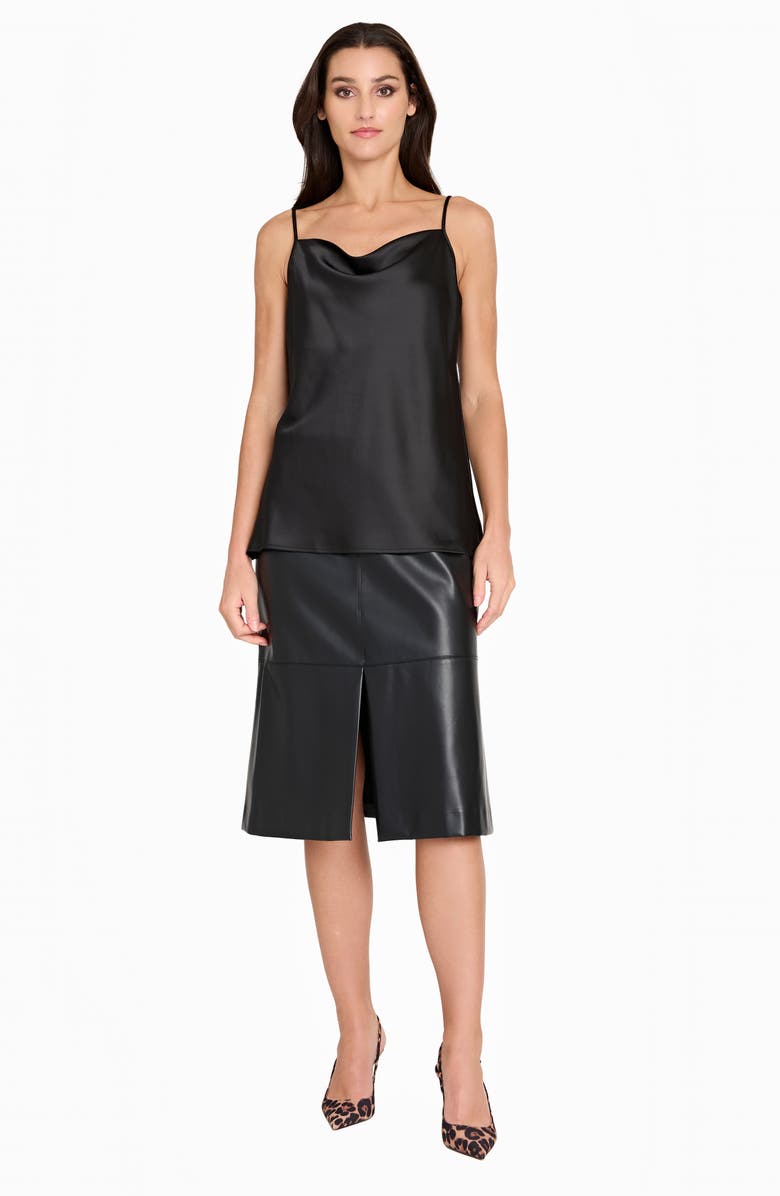 Tahari ASL Faux Leather A-Line Skirt, Alternate, color, Black
