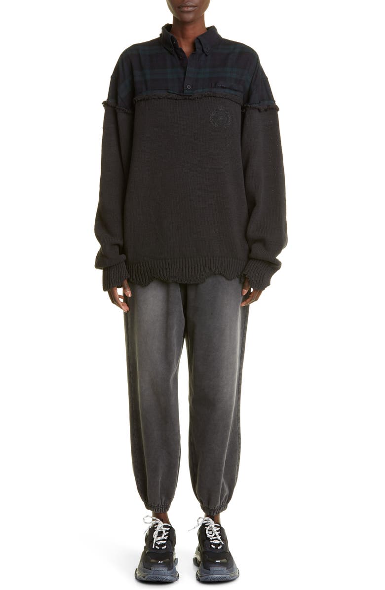 Balenciaga Mixed Media Oversize Cotton Blend Top, Alternate, color, 