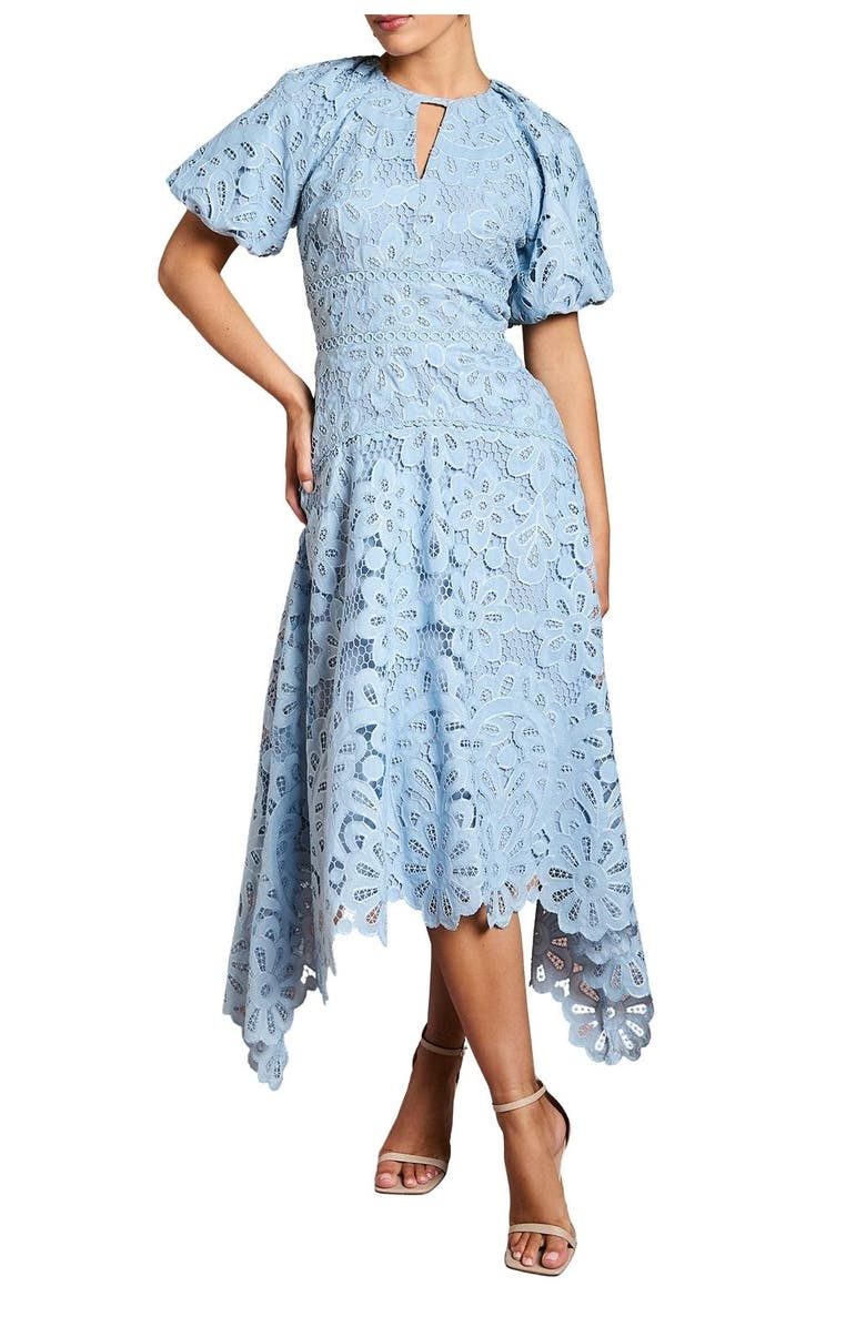 Coast Lace Hanky Hem Puff Sleeve Dress, Alternate, color, Light Blue