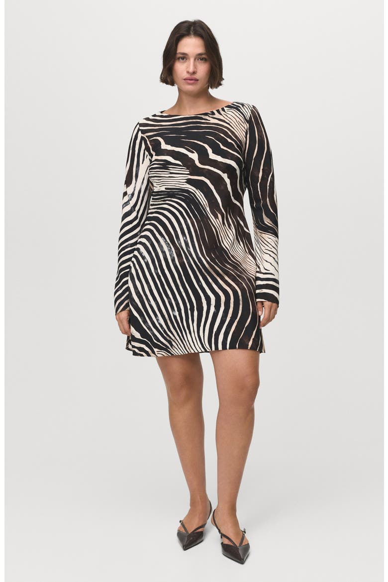 Zebra Print Long Sleeve Dress, Alternate, color, BLACK
