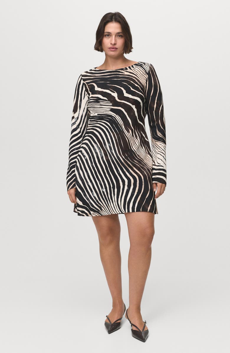 MANGO Zebra Print Long Sleeve Dress, Alternate, color, Black