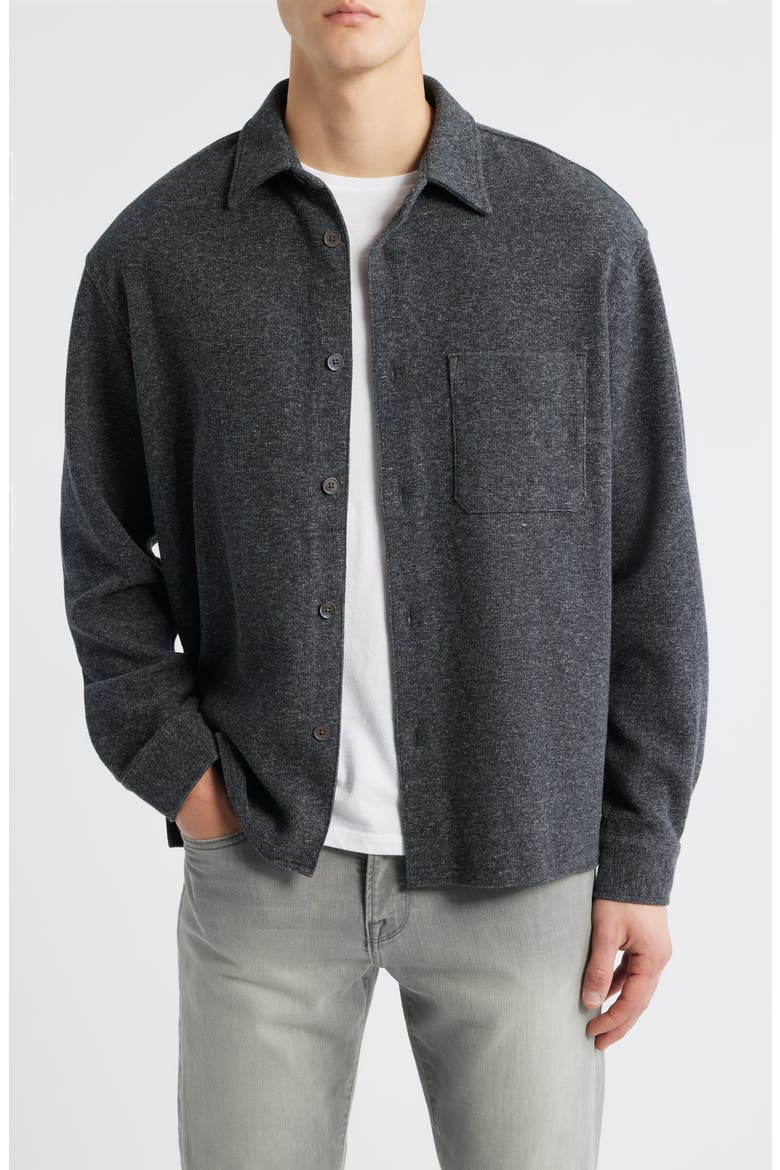 Waffle Knit Button-Up Shirt, Main, color, HEATHER GREY