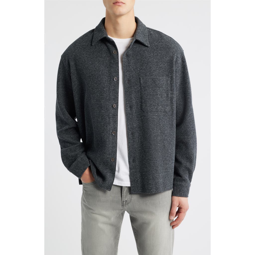 Frame Cotton Blend Waffle Textured Button Down Shirt In Gray