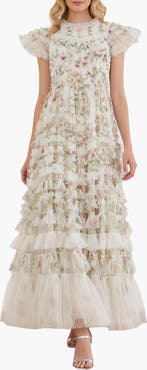 Needle & Thread Colette'S La Vie En Rose Round Neck Gown