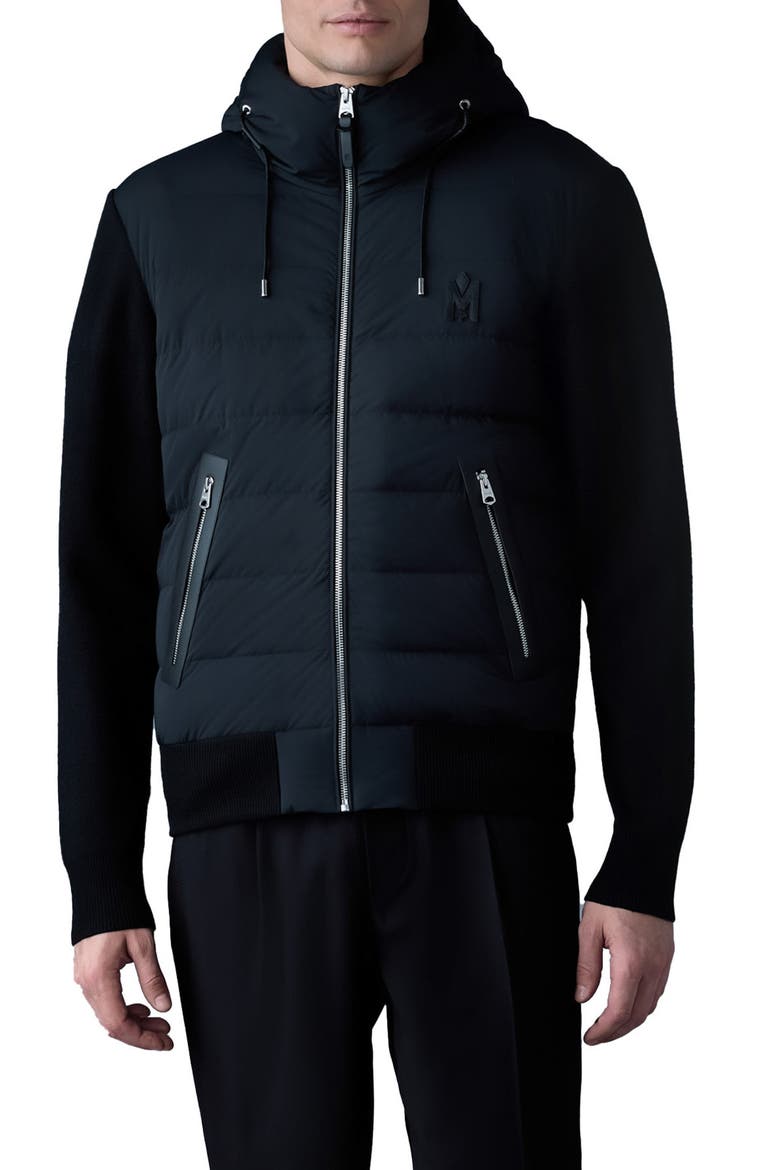 Andrew Quilted Down Stretch Mixed Media Jacket, Main, color, BLACK