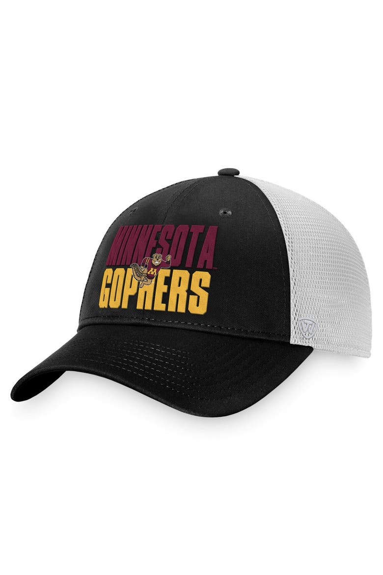 Men's Top of the World Black/White Minnesota Golden Gophers Stockpile Trucker Snapback Hat, Main, color, Black
