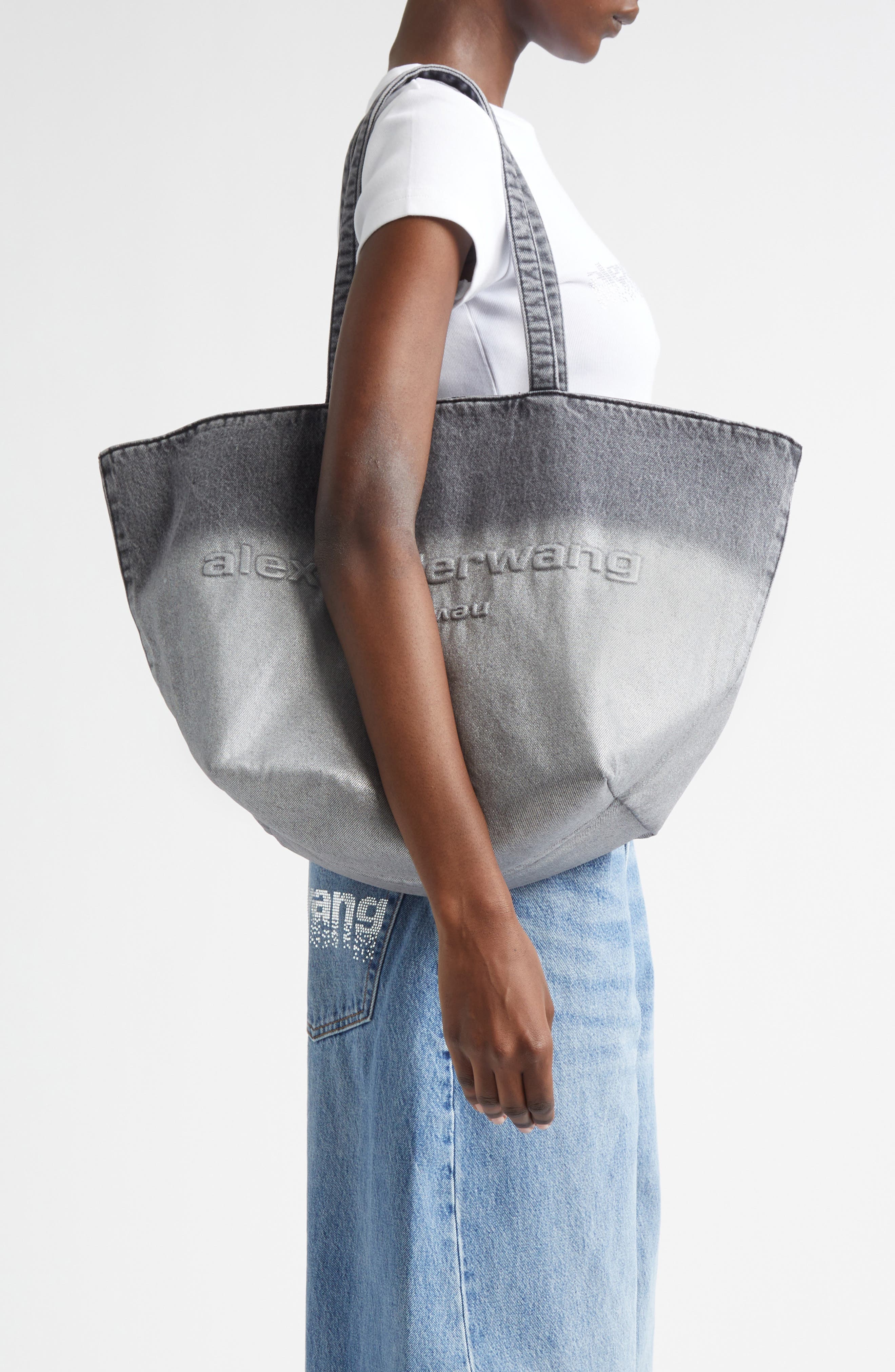 Punch Dip Coated Denim Tote, Alternate, color, LIGHT GREY AGED / SILVER