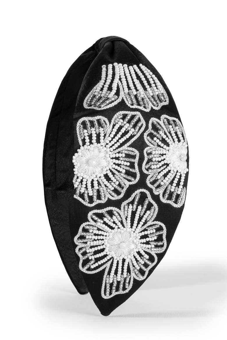 Flora Embellished Knotted Hair Band, Main, color, Black