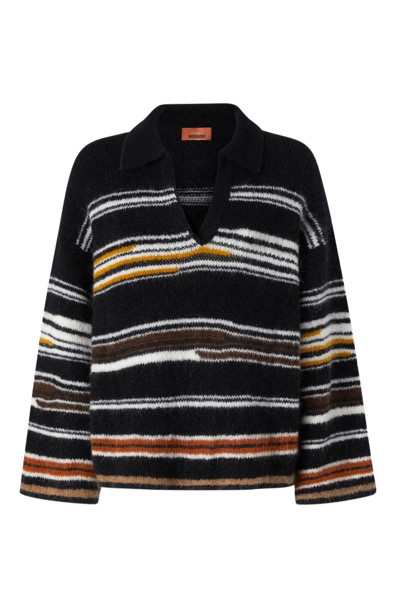 Oversized Long Sleeve Polo With Striped Inlay - image 2