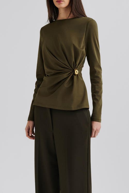 Malina Mailey Jersey Brooch Long Sleeve Top In Green