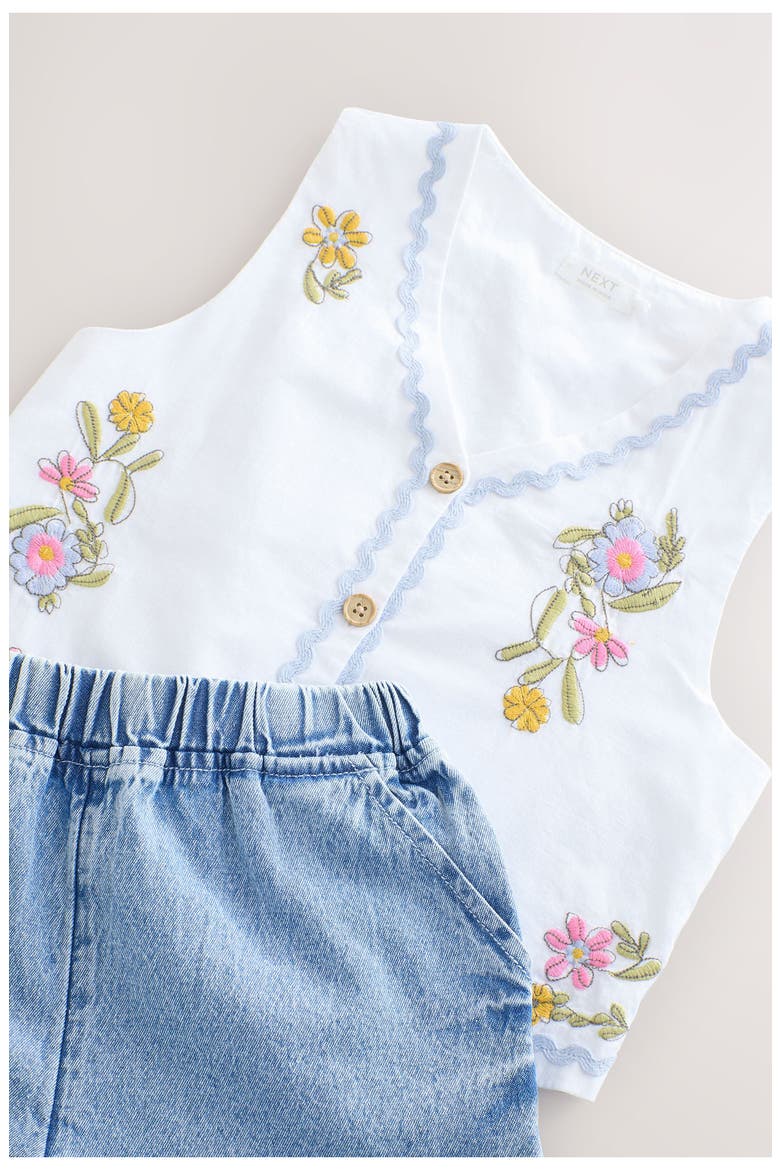 Kids' Embroidered Vest & Denim Shorts Set, Alternate, color, WHITE