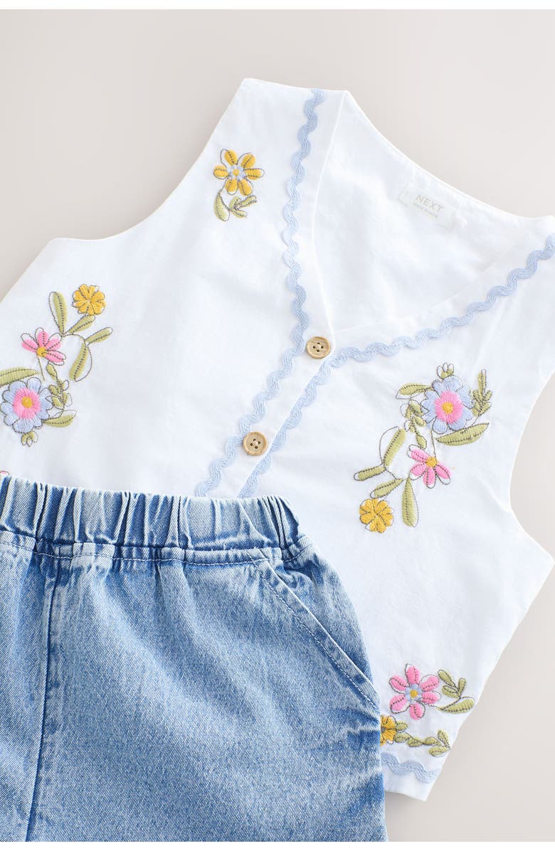 NEXT Kids' Embroidered Vest & Denim Shorts Set, Alternate, color, White
