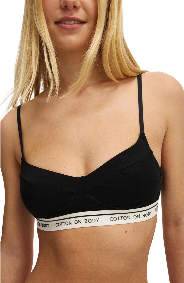 COTTON ON BODY Women's Branded Cotton Balconette Bralette, Alternate, color, 