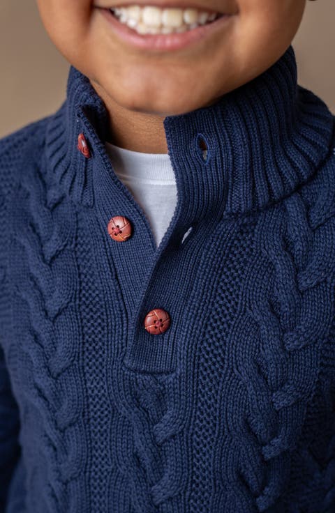 Boys' Organic Mock Neck Cable Sweater, Kids