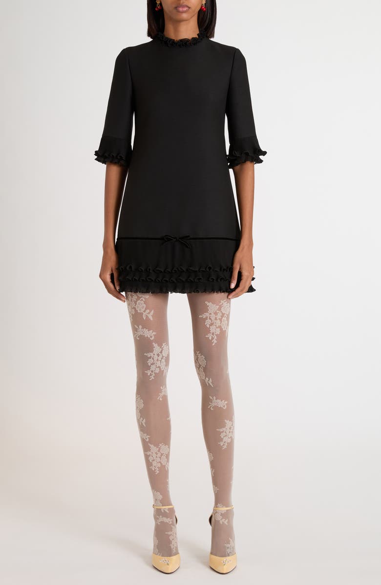 Valentino Garavani Ruffle Trim Crepe Couture Minidress, Main, color, Black