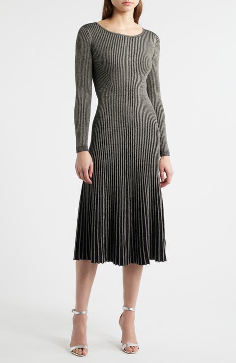 The Lillie Metallic Long Sleeve Rib Maxi Dress