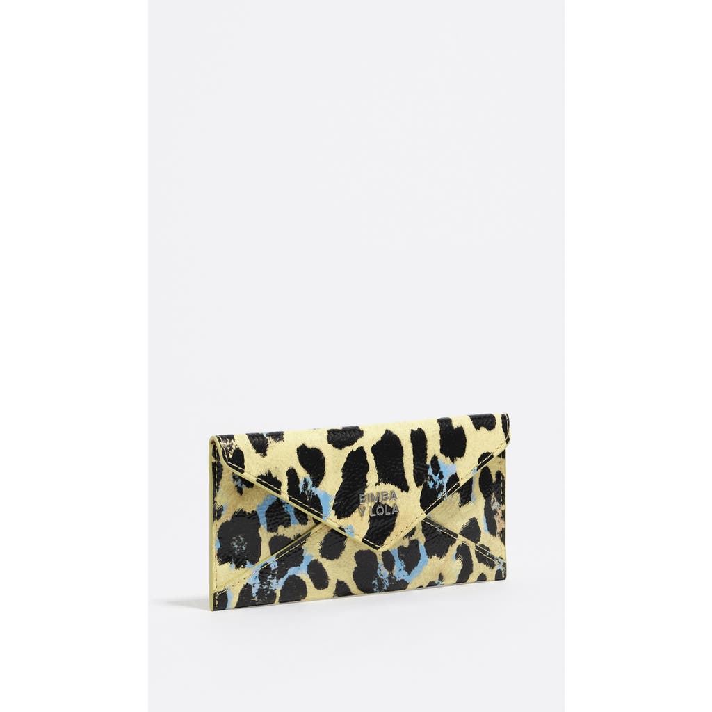 Bimba Y Lola Textured Shiny Leopard Flap Card Holder In Green