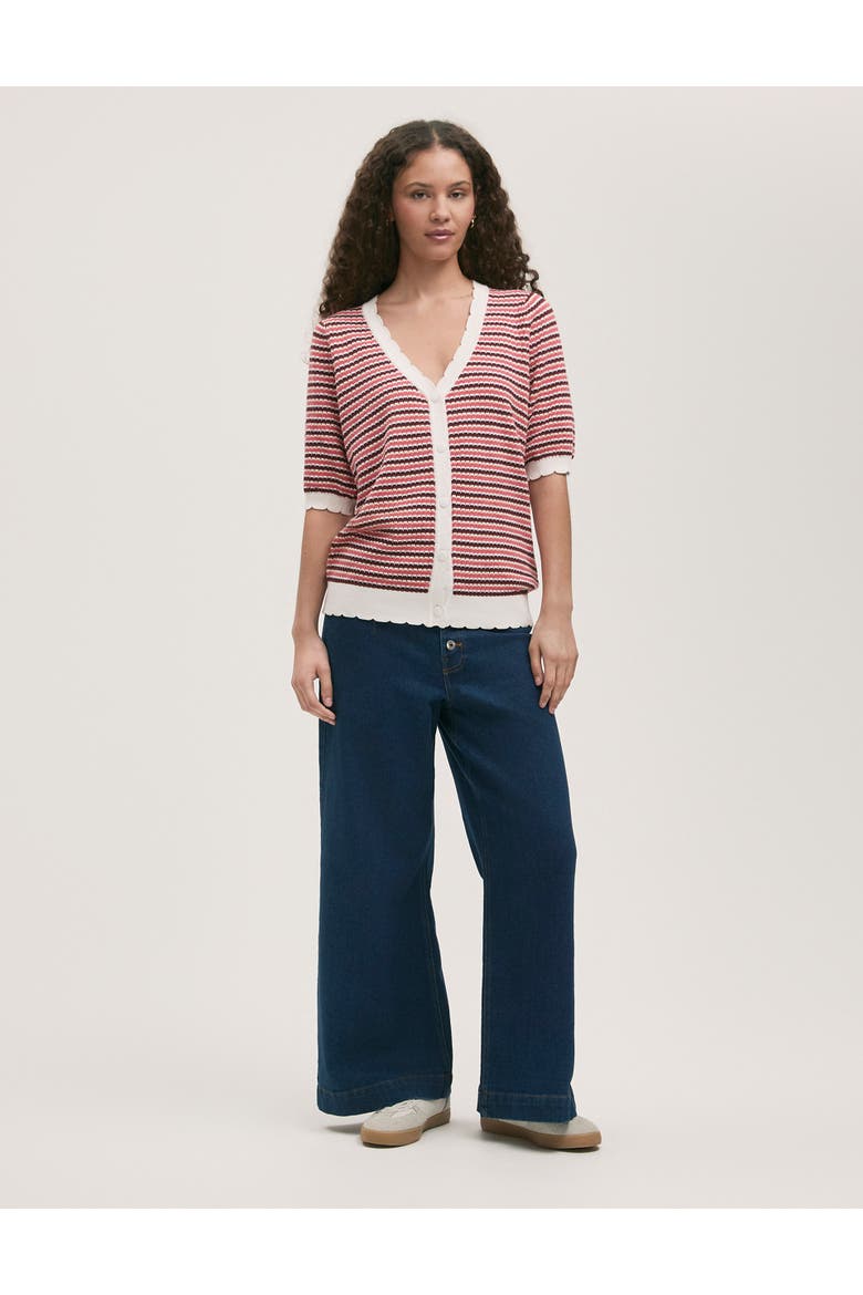 Willa Short Sleeve Striped Cardigan, Alternate, color, Pink Stripe