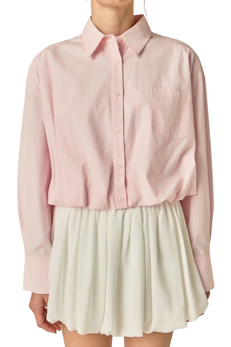 Long Sleeve Bubble Hem Cotton & Lyocell Button-Up Shirt, Main, color, PINK