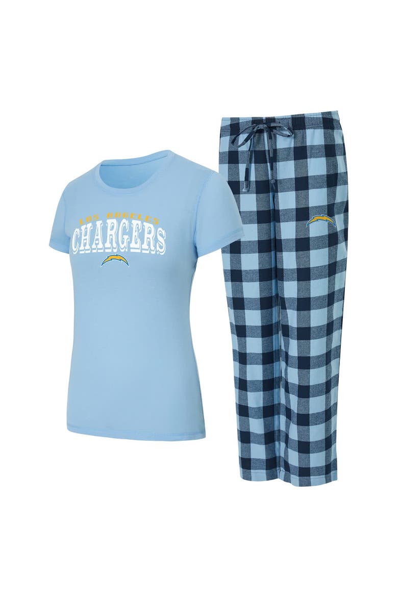 Women's Concepts Sport  Powder Blue/Navy Los Angeles Chargers Avondale T-Shirt & Pants Flannel PJ Set, Main, color, Powder Blue