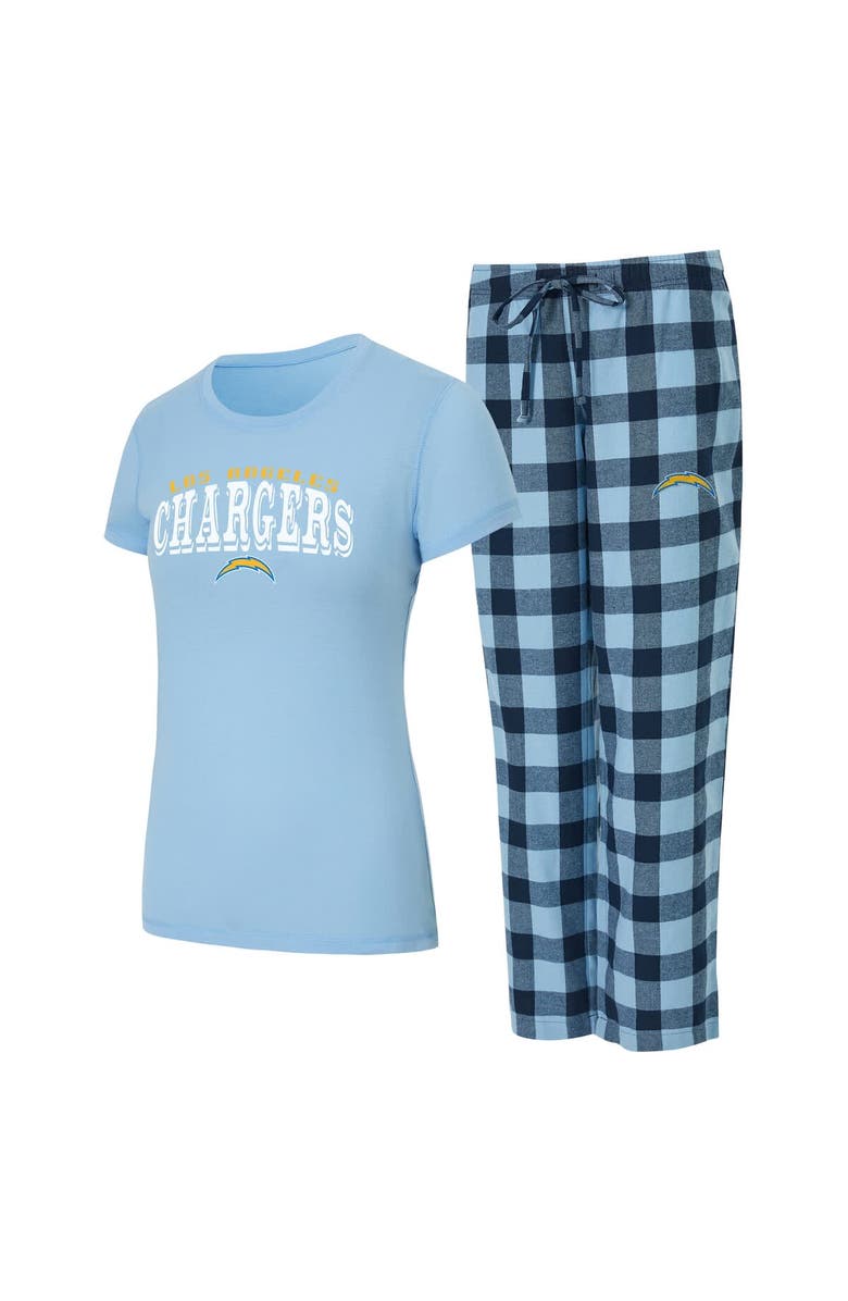 CONCEPTS SPORT Women's Concepts Sport Powder Blue/Navy Los Angeles Chargers Avondale T-Shirt & Pants Flannel PJ Set, Main, color, Powder Blue