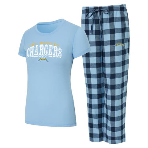 Women's Concepts Sport  Powder Blue/Navy Los Angeles Chargers Avondale T-Shirt & Pants Flannel PJ Set