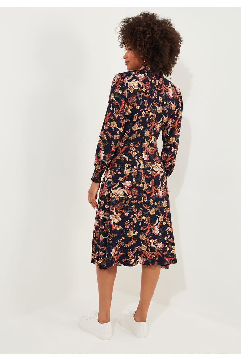 Stretch Knit Knot Front Midi Dress, Alternate, color, NAVY BOTANICAL