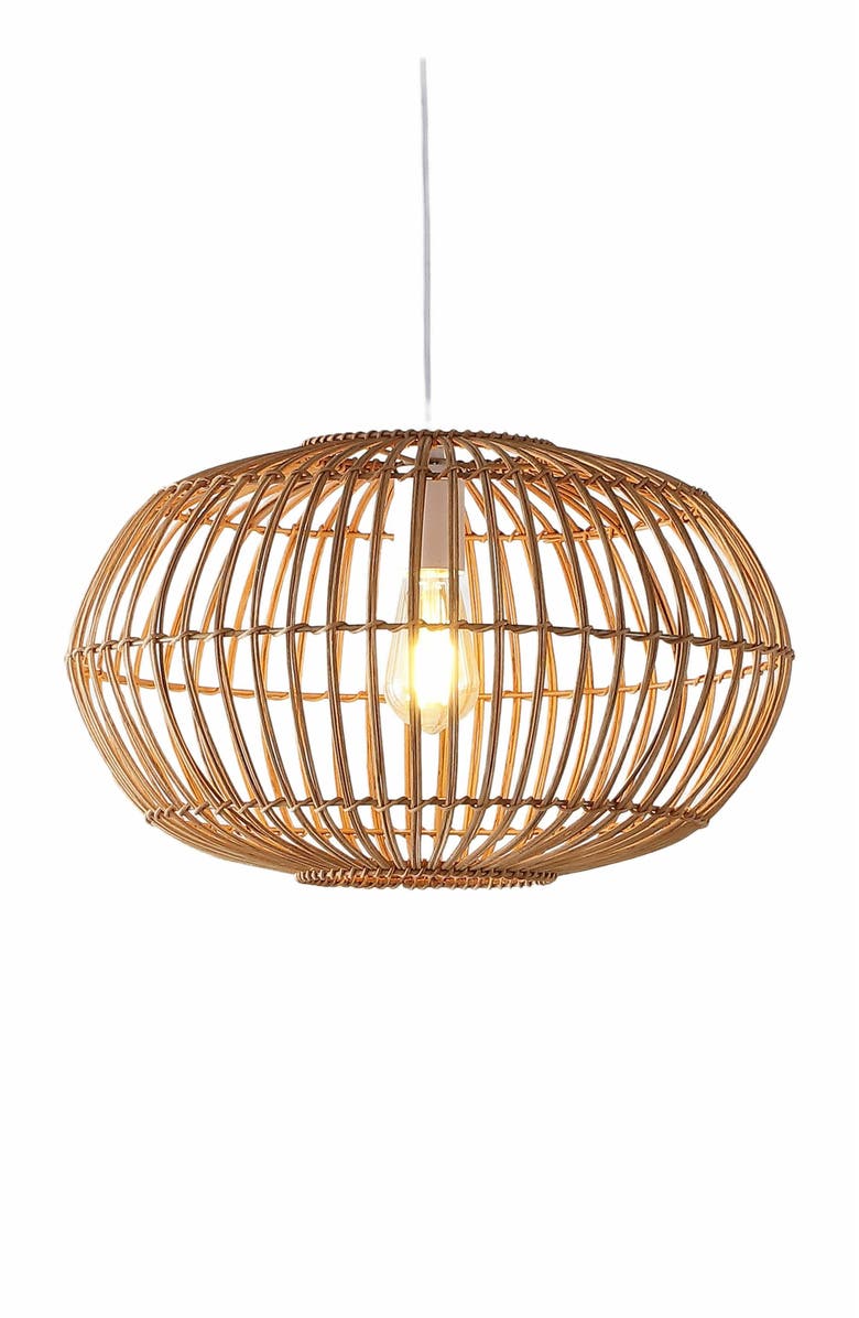 JONATHAN Y Leo 1-Light Farmhouse Coastal Rattan 180" Cord Plug-In or Hardwired LED Pendant, Main, color, 