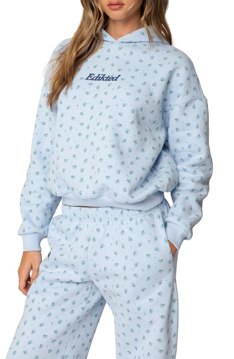 EDIKTED Flower Power Hoodie, Alternate, color, Light-Blue