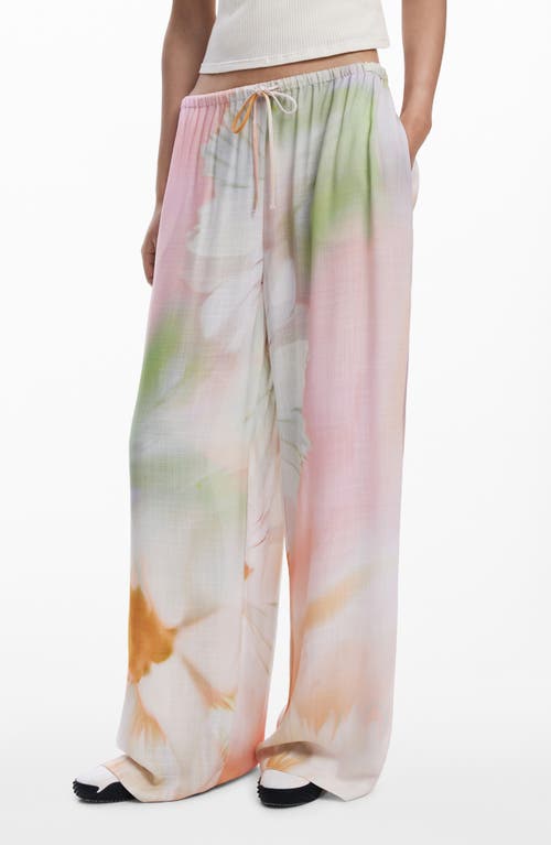 Desigual Fluid Watercolor Wide Leg Pants In Pink